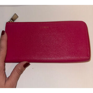Furla XL Genuine Leather Babylon Continental Zip-around Wallet Color: Pink red